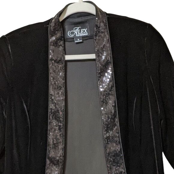 Alex Evenings 3/4 Sleeve Scoop Neck Stretch Velvet jacket Sequin detail collar S - Picture 5 of 8